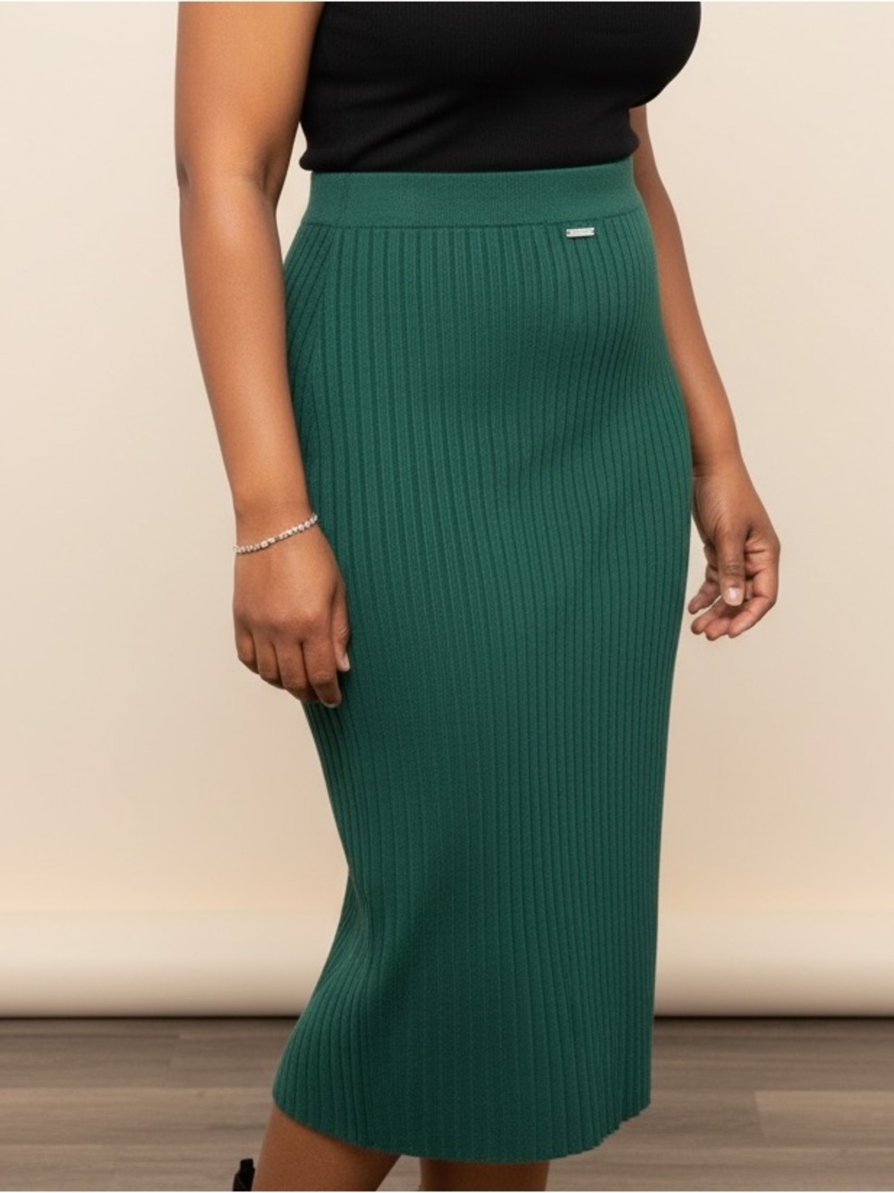 Guess Ribbed Knit Midi Skirt - Emerald Green